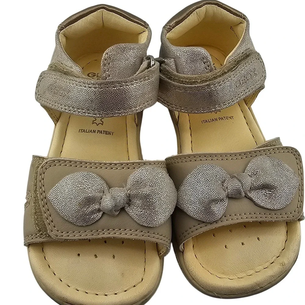 Geox Respira Toddler Girls Sandals Size 22 Silver Bow Hook Loop‎